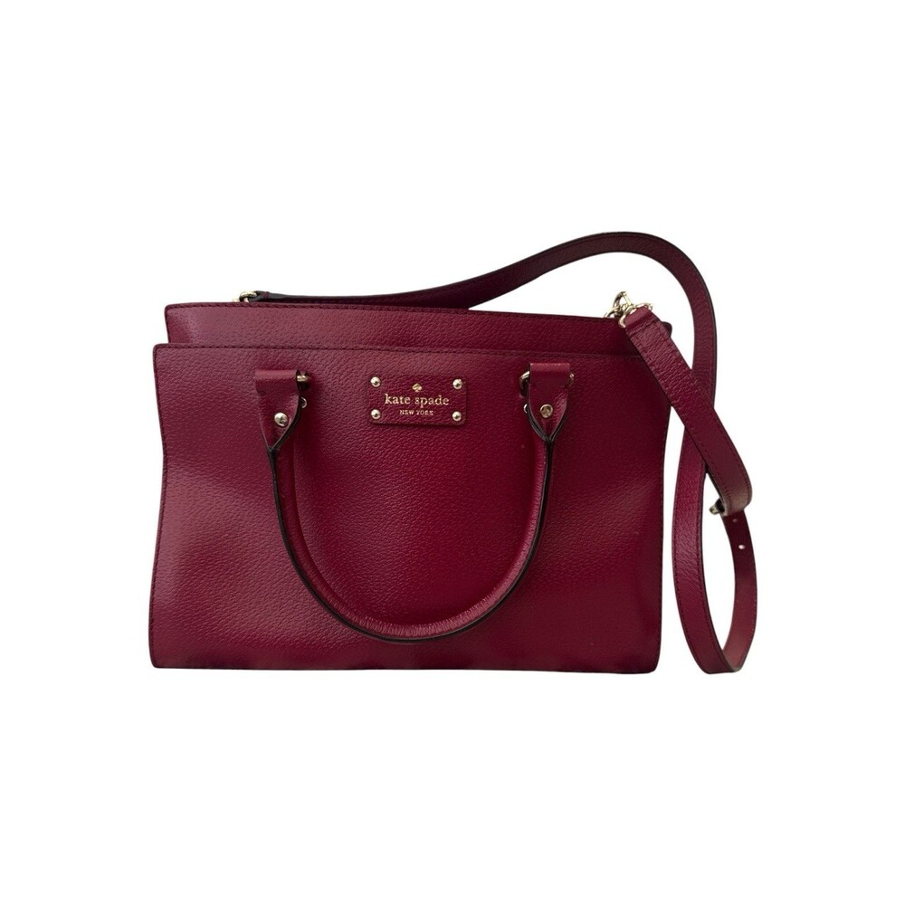 Kate Spade Wellesley Durham Tote Burgundy Raspberry Purse Leather Bag & Dust Bag